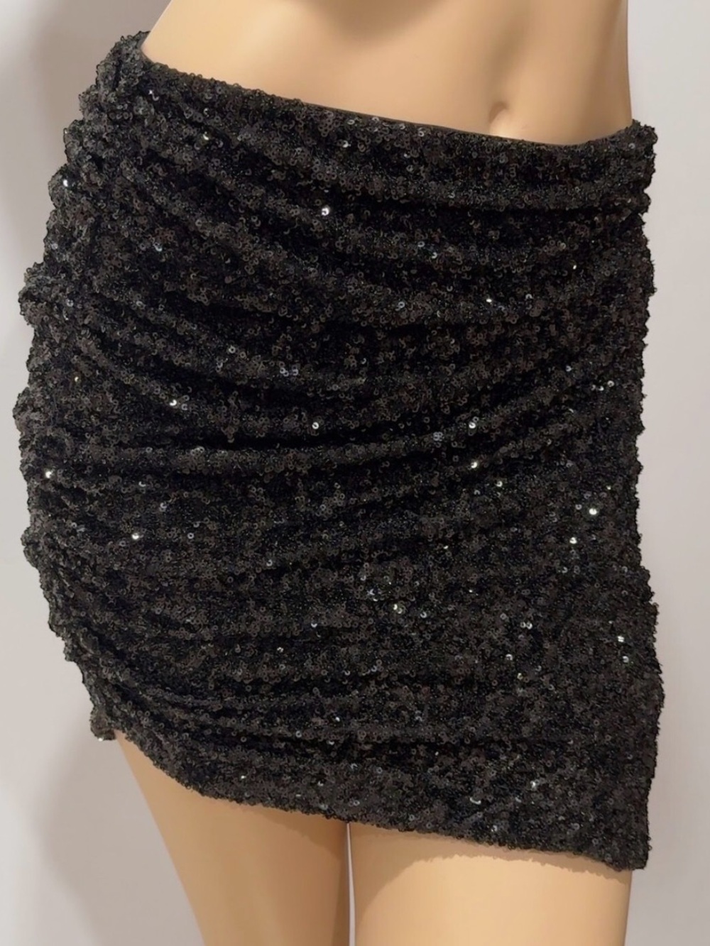 Express Black Sequin Bodycon Party Skirt Asymmetrical Hem Size 0